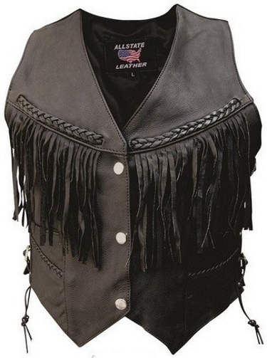 (image for) Ladies naked buffalo leather vest braided with fringe